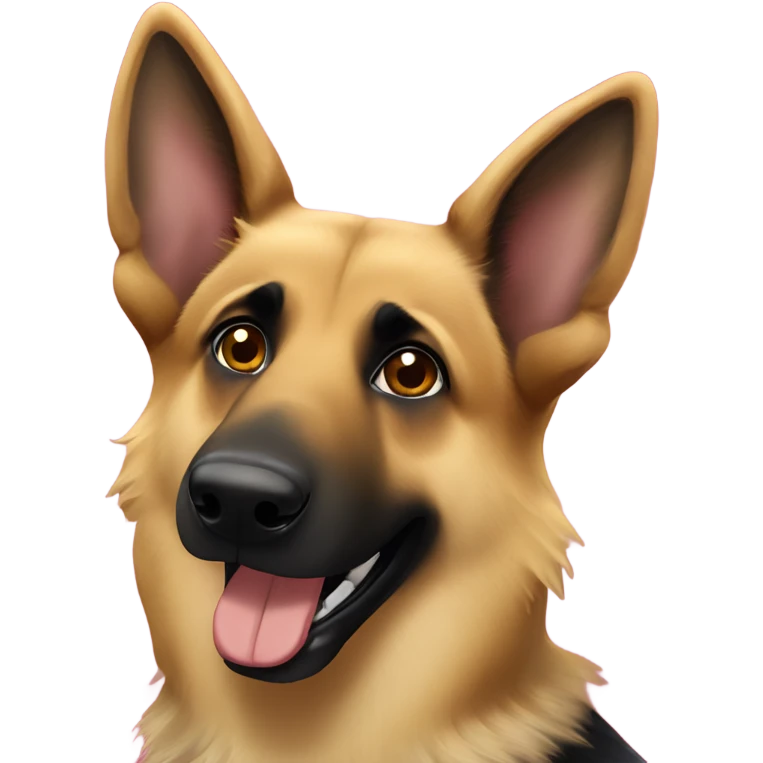 Blonde and brown German shepherd holding a sign that says “Happy New Year” emoji