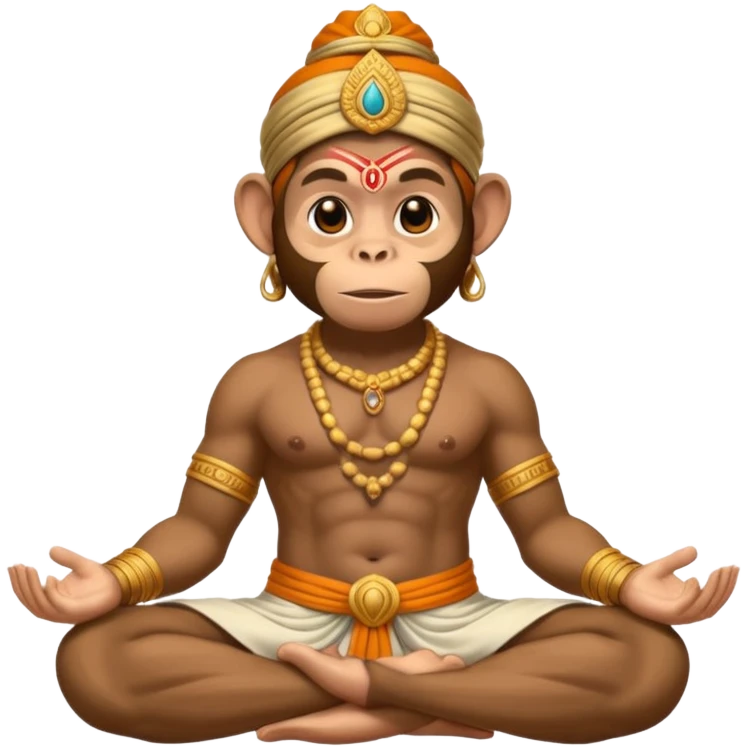 Hanuman ji monkey face hunk build body having mukut and dhoti and should be seated in pease to pray Ramji emoji