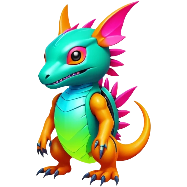 Tropical futuristic lush warm-colored modern colorful neon-colored cyber-Fakémon-Digimon-creature emoji