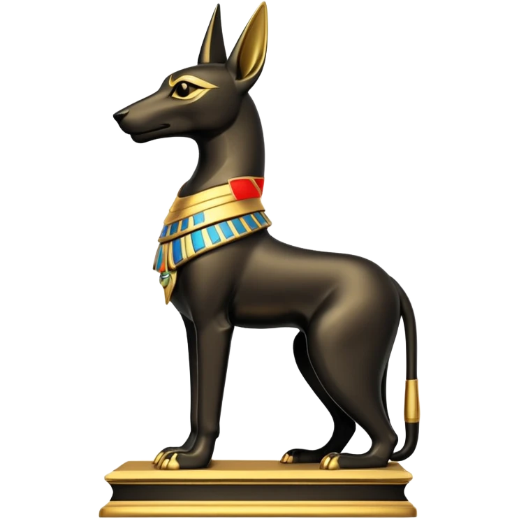 Ancient style statue casually adorned anubis canine formally posed setting down  emoji