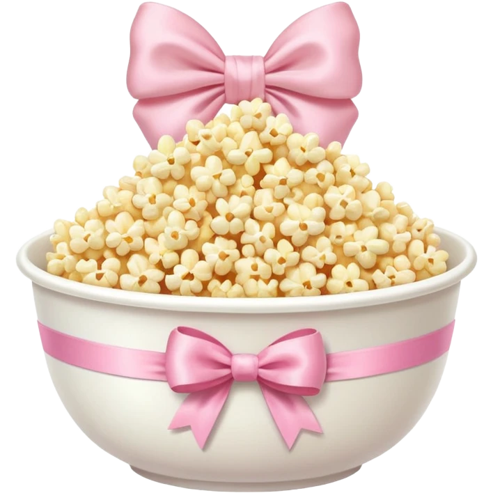 popcorn in white bowl with pink pastel bow emoji
