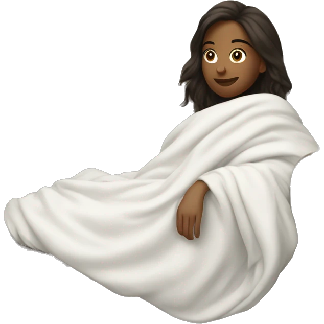 Brunette girl laying on couch with white blanket emoji