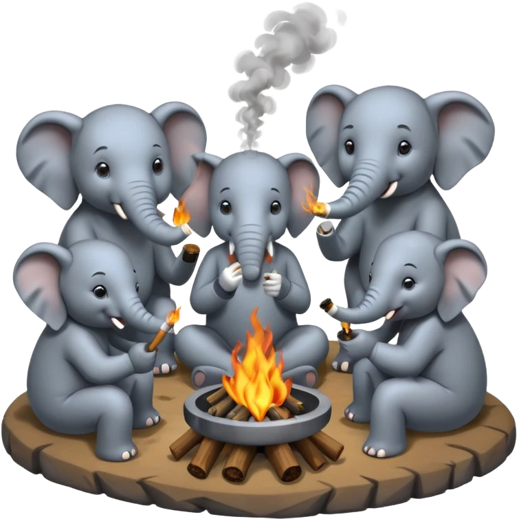 Elephants smoking pot around a campfire emoji