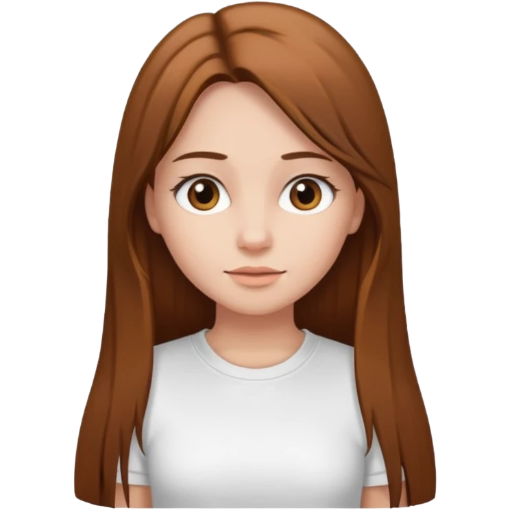 Girl with long brown straight hair, in white top t shirt  emoji