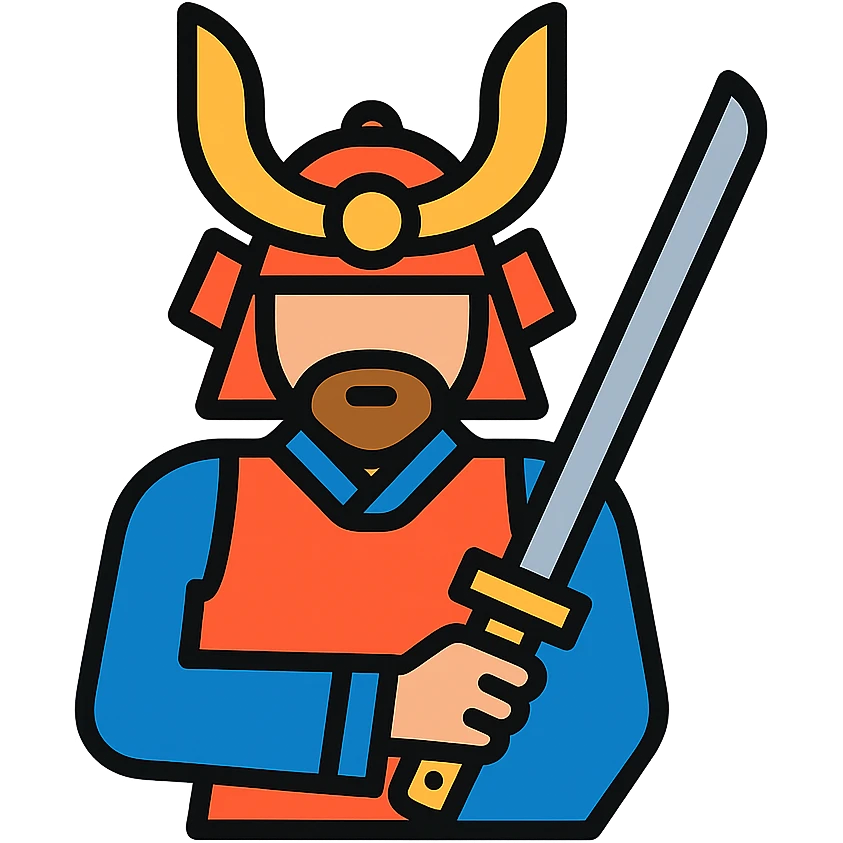 samurai warrior holding katana, minimal background, color outline icon style emoji