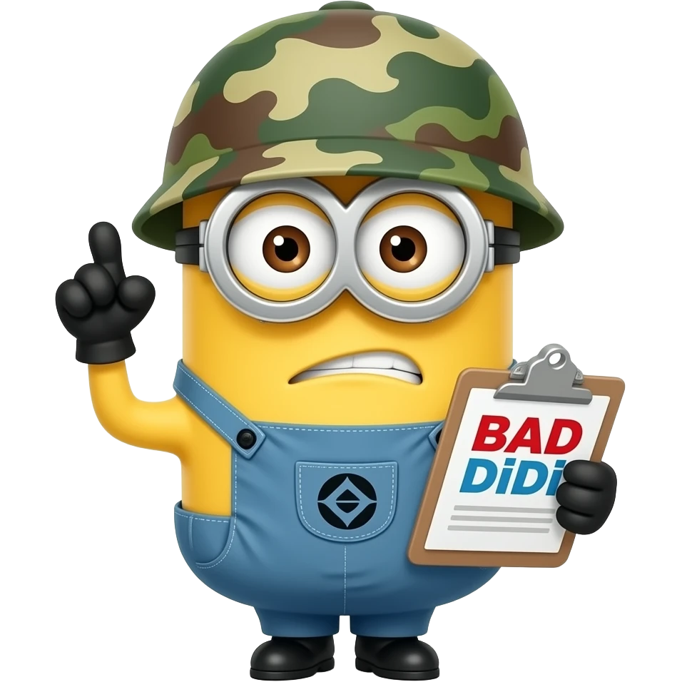 scolding  Minion in army uniform holding clipboard text BAD DiDi emoji