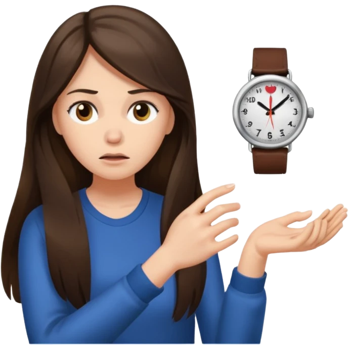 brunette long haired woman checking watch emoji