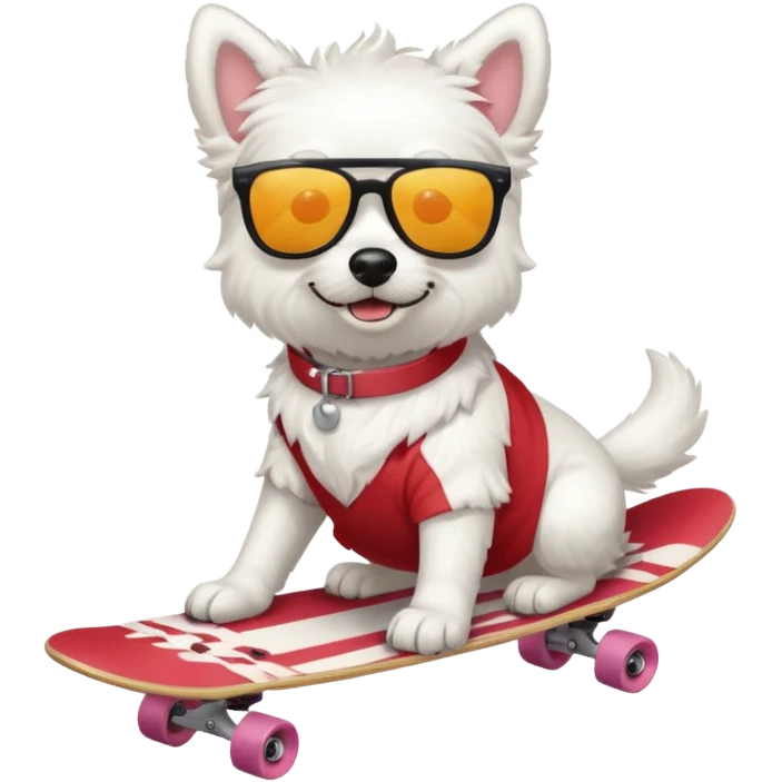Dog White fluffy skate board sunglasses emoji