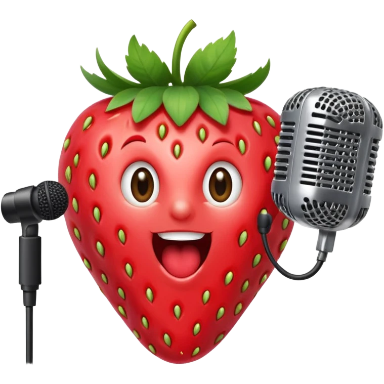 Strawberry with microphone singing loudly emoji
