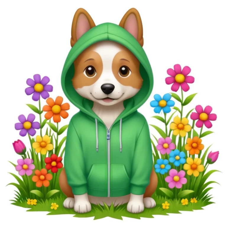 dog in a hoodie, garden background emoji