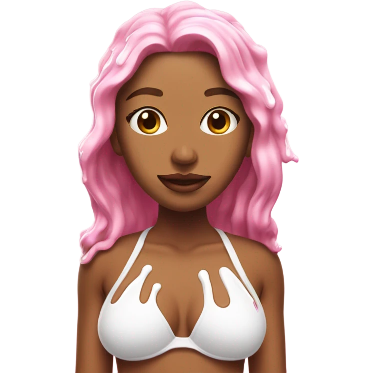 Woman wearing pink bikini with dripping white paint  emoji
