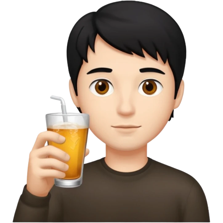 Guy with black hair brown eyes drinking  emoji
