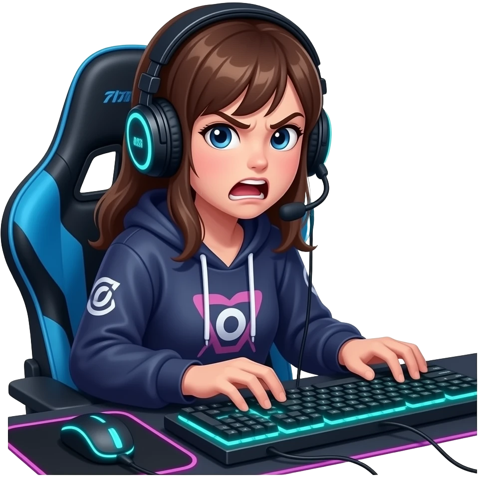 Gamer girl frustrated at a keyboard emoji