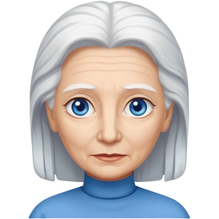 abuela con ojos azules, pelo blanco, tez blanca, con el pelo tomado, mas largo,  emoji