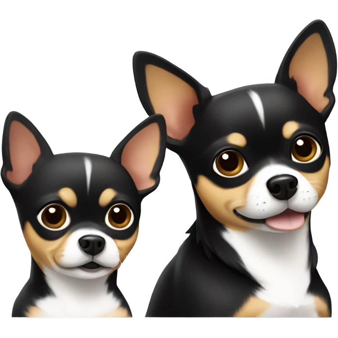 Two chihuahua next to each other. One is smaller and black and the other one is bigger and white  emoji