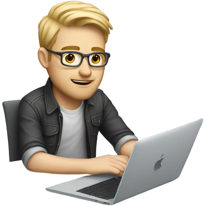 white-skinned male product designer sitting with macbook emoji