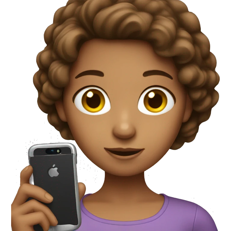 Brown hair girl holding phone emoji