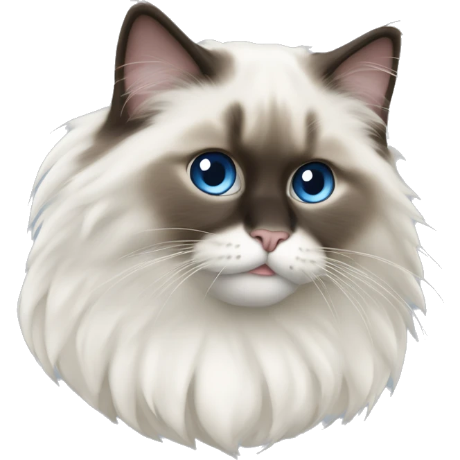 Süße weiße ragdoll katze die in einem grauen filzkorb liegt emoji