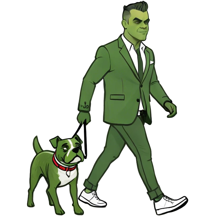 Robbie Williams walking a dog emoji