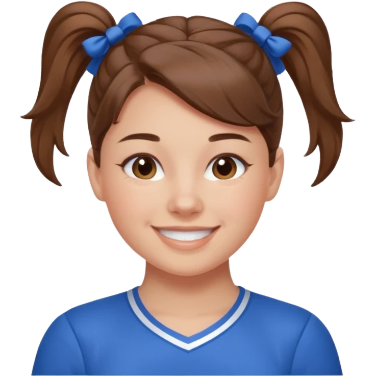 brown hair blue cheerleading shirt no bangs with a high pony smiling emoji