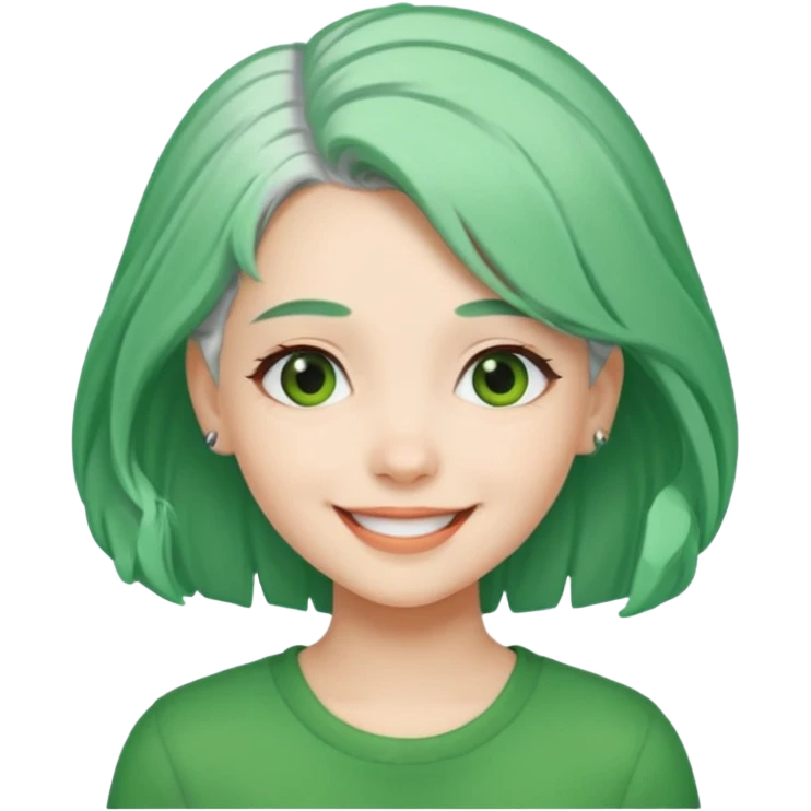 girl with green color hair clip, white hair. emoji