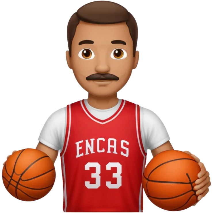 man basketball player red jersey with mustache holding basket ball emoji