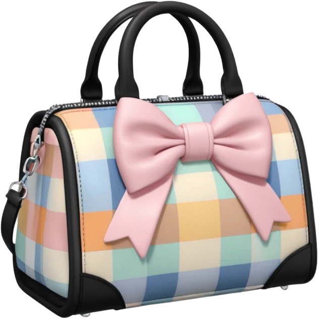 Ultra realistic Alexander Wang bag, in cottagecore aesthetic style including a detailed plaid pastel colores bow embellishments, 8k hd quailty  emoji
