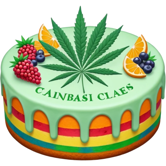 colorful frosted fruit cake with cannabis leaf emoji