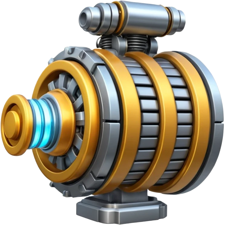 Dynamic high-mass futuristic engine emoji with thick metal housing, rotating components, glowing core, modern tech design. emoji