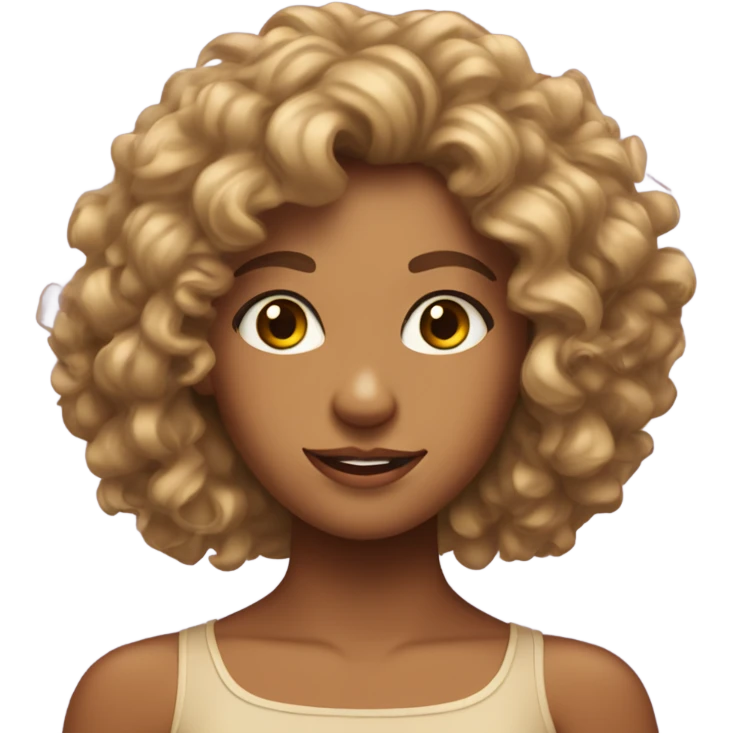 Emoji tanned girl with curly hair in her twenties quite realistic with almond eyes emoji