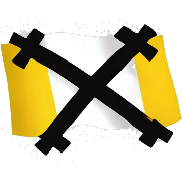 Create an emoji of a pirate flag with a bold yellow cross on a white background, symbolizing strength and unity, with a minimalistic and modern twist. emoji