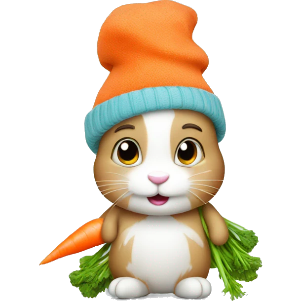 Bunny in a winter hat with a carrot emoji