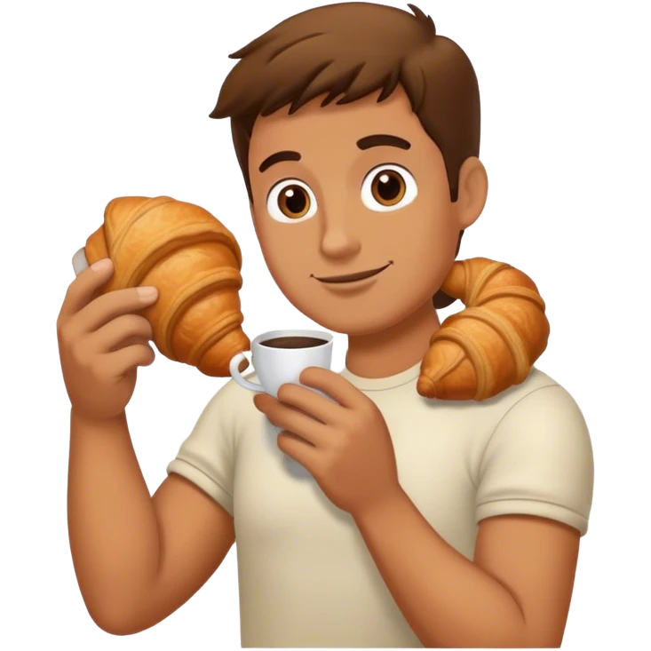 homme qui mange un croissant et qui a un café dans l'autre main emoji