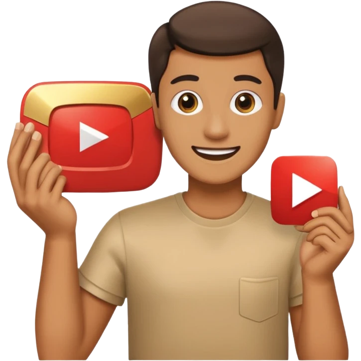 a happy holding youtube golden play button emoji