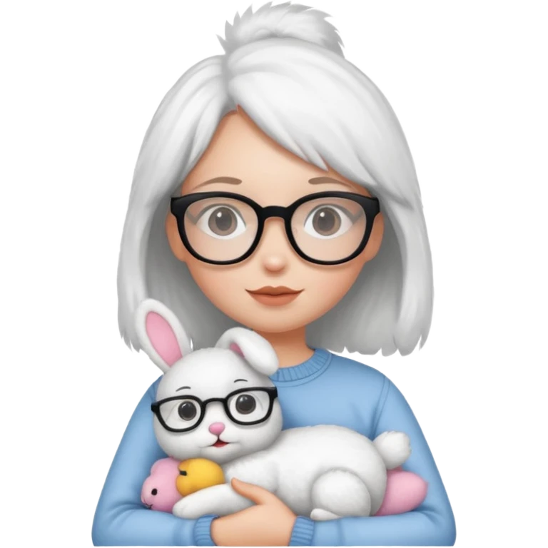Girl with glasses → holding a toy rabbit emoji