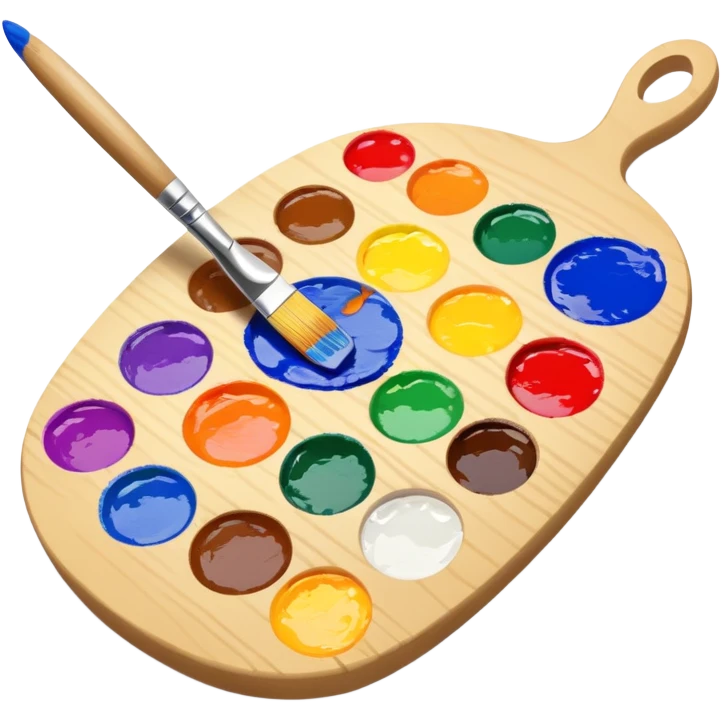 Paint palette with colorful paints and brush emoji
