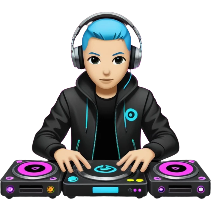 un gif texte qui défile  "BREAKSTYLEZ TV"  change de couleur sur fond noir sur le theme dj emoji