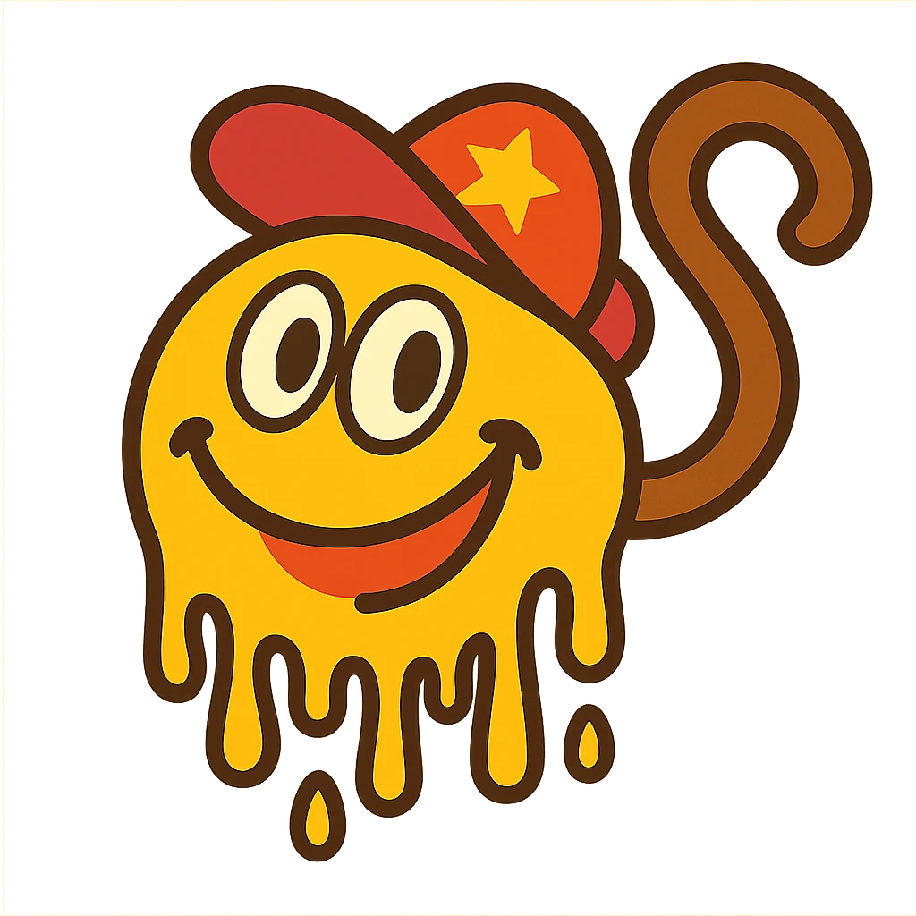 Diddy Kong as a melting smiley face, cartoon style, bright colors, playful and surreal emoji
