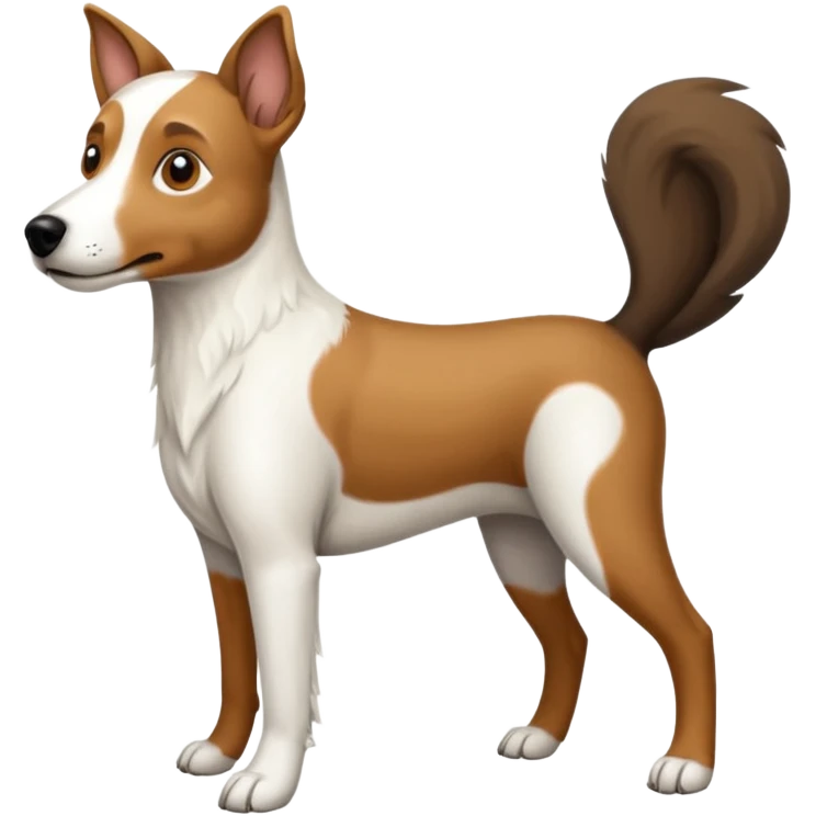a full body large white floppy eared parson russell looking dog the size of a kelpie with light brown ears and a light brown patch on one eye and a large snout emoji