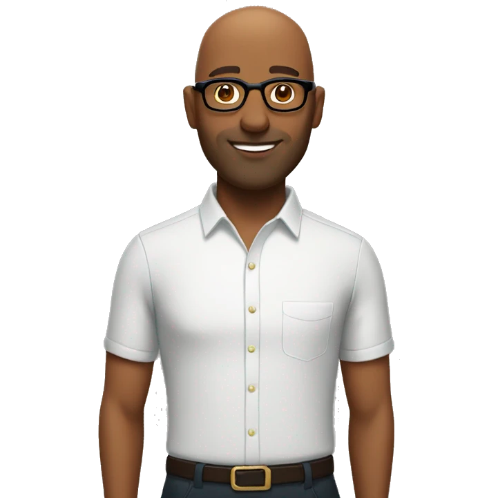 Brown man with bald hair and glasses emoji
