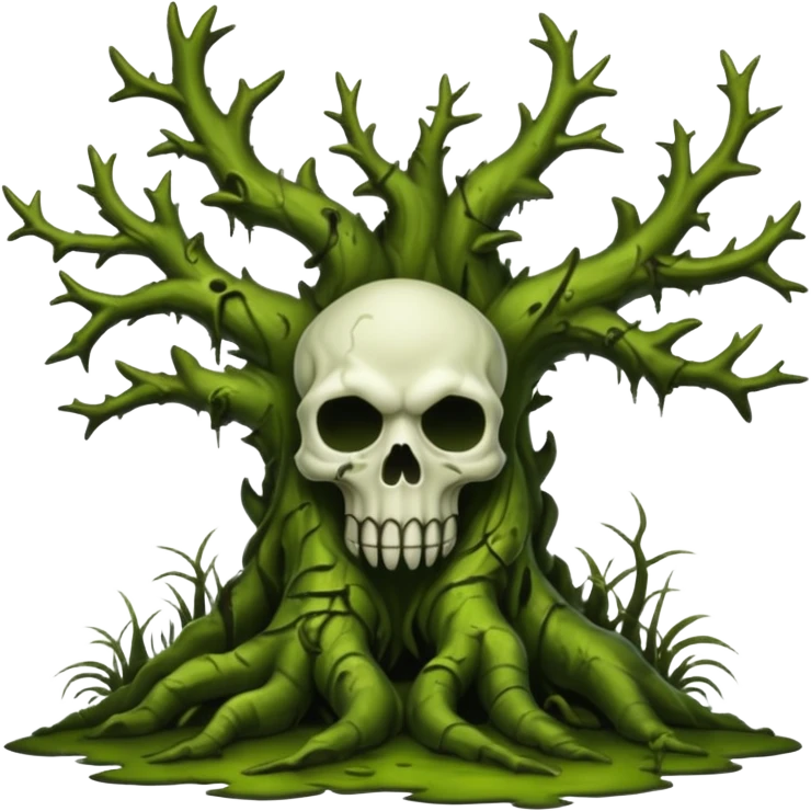 Creepy moss covered swamp trees. In the style of your bleeding skull art emoji