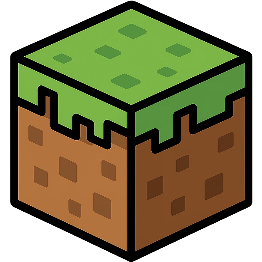 Minecraft support emoji, color outline style, blocky, green and brown colors, inspired by Minecraft game emoji