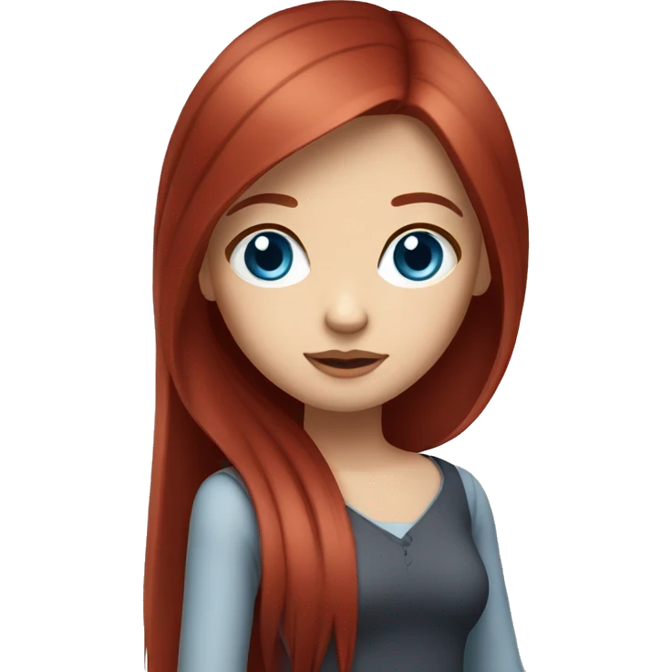 wine red hair girl, long straight hair, white skin, blue eyes, girl emoji