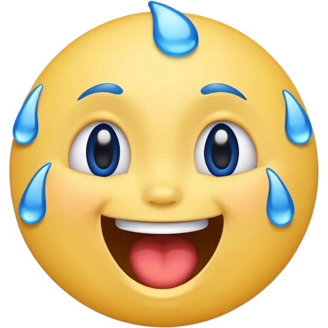 Emoji, yellow round laughing hysterically face, with blue tears of joy on it.  emoji