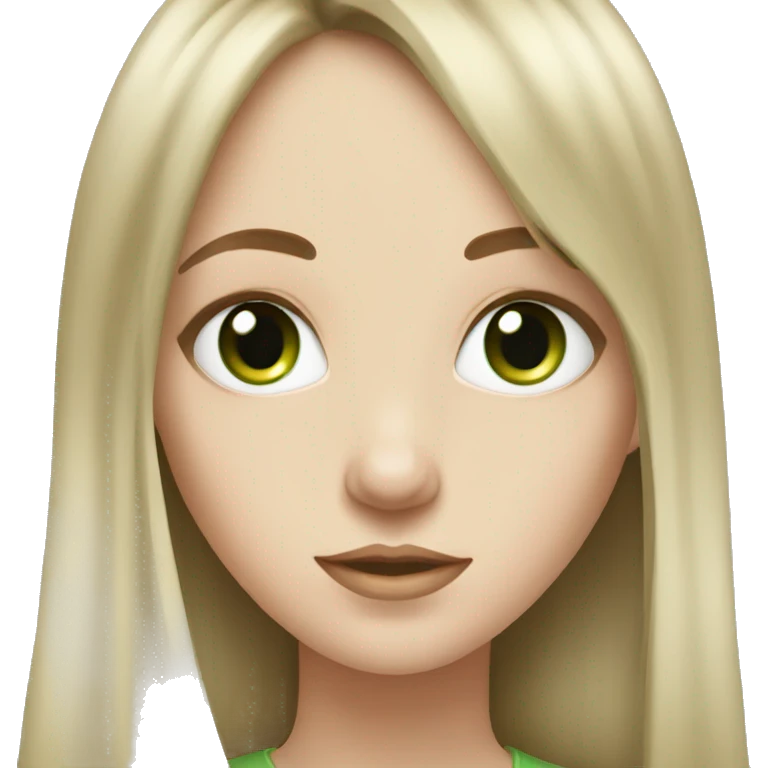 pale girl with long brown hair with bangs with green eyes emoji