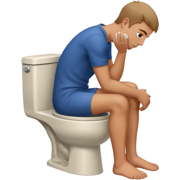 Man siting in a toilet bowl head down hands on the knee the side side view emoji