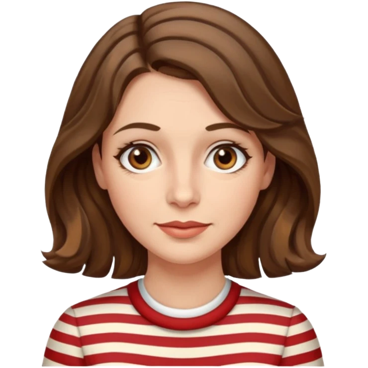 fair-skinned caucasian woman, 40s, chin-length wavy/unruly brown-ish hair with some white stripes, hazel eyes emoji