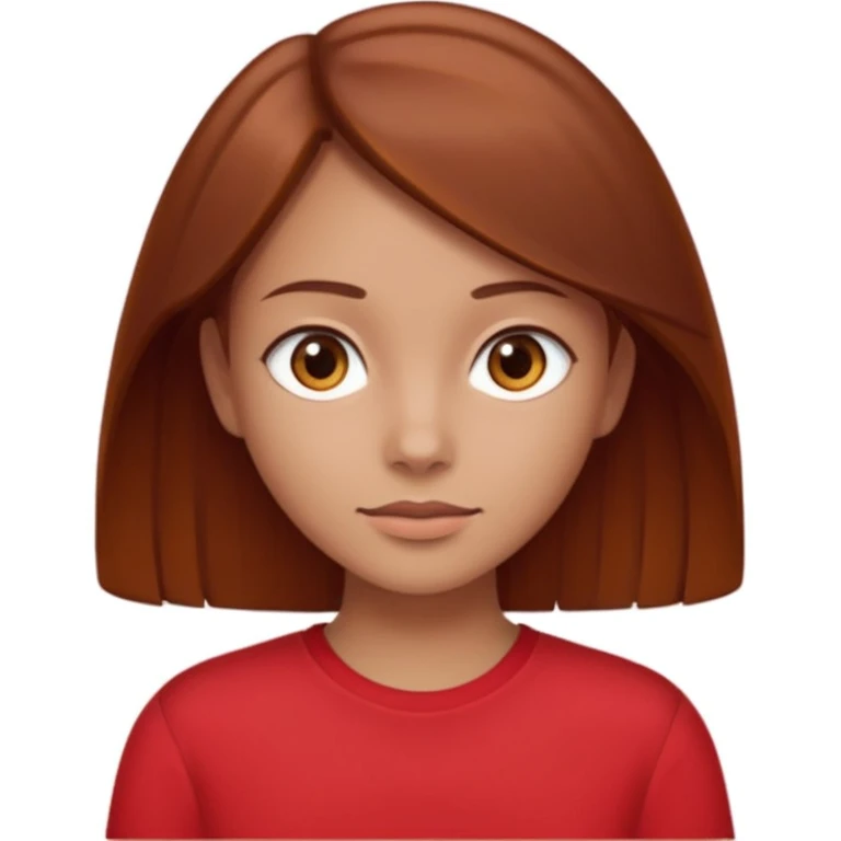 girl with tannish skin, brown eyes, chestnutish hair with a slight red tint to just past shoulder length in a red shirt  emoji