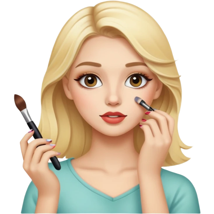 a blonde pretty girl that is doing her makeup  emoji
