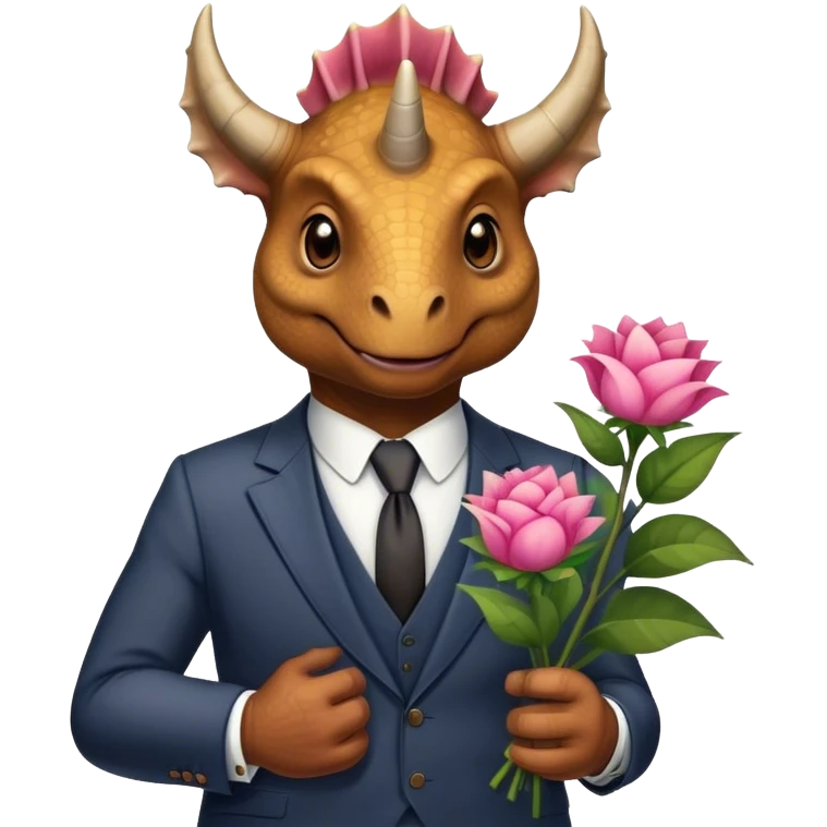 old triceratops in suit holding flowers emoji